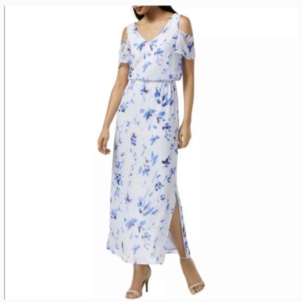 Nine West floral womens front slit dress half sleeve size 10 elastic waist NWOT - Picture 1 of 8